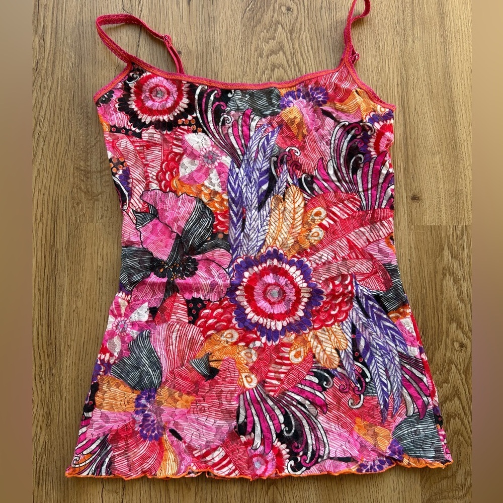 Hanky Panky‎ Floral Lace Camisole Pink Orange Psychedelic XS 8P4664 USA Made